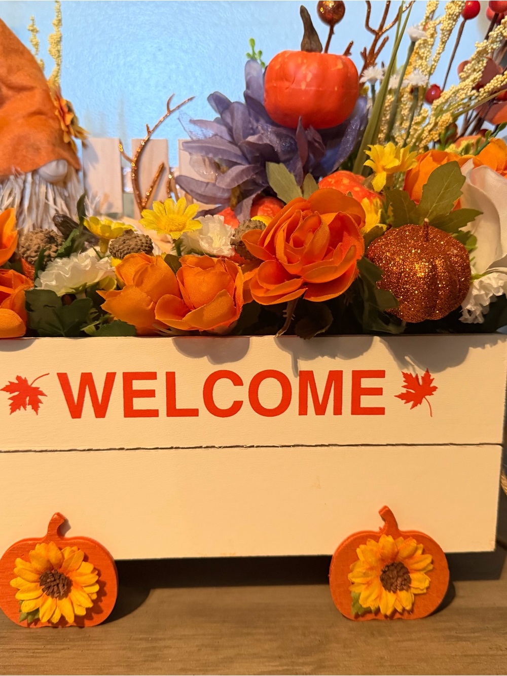 Hand Crafted Orange Welcome Floral Planter